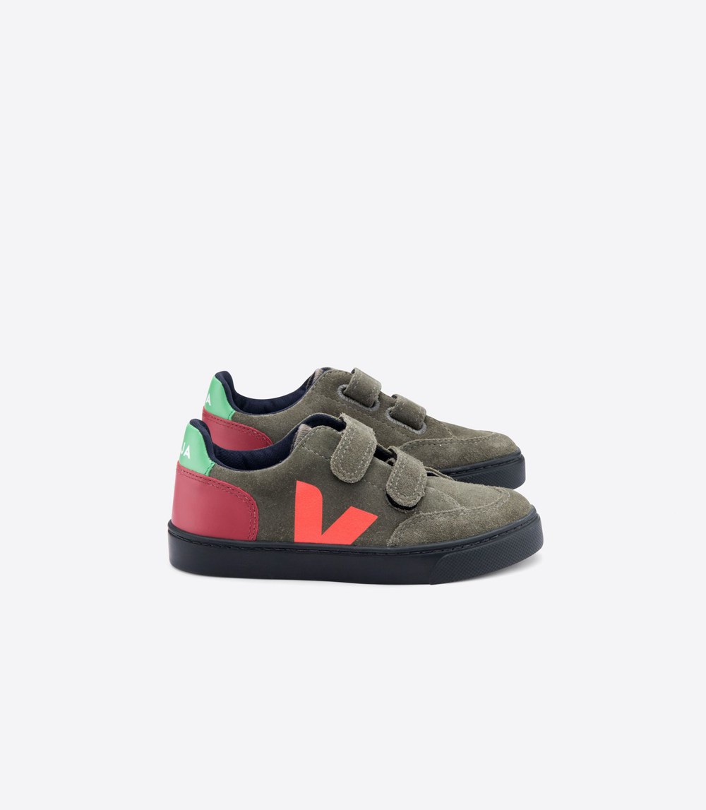 Veja Sneakers Copii - V-12 Velcro Suede - Masline Verzi/Nigga - 5269418-VH